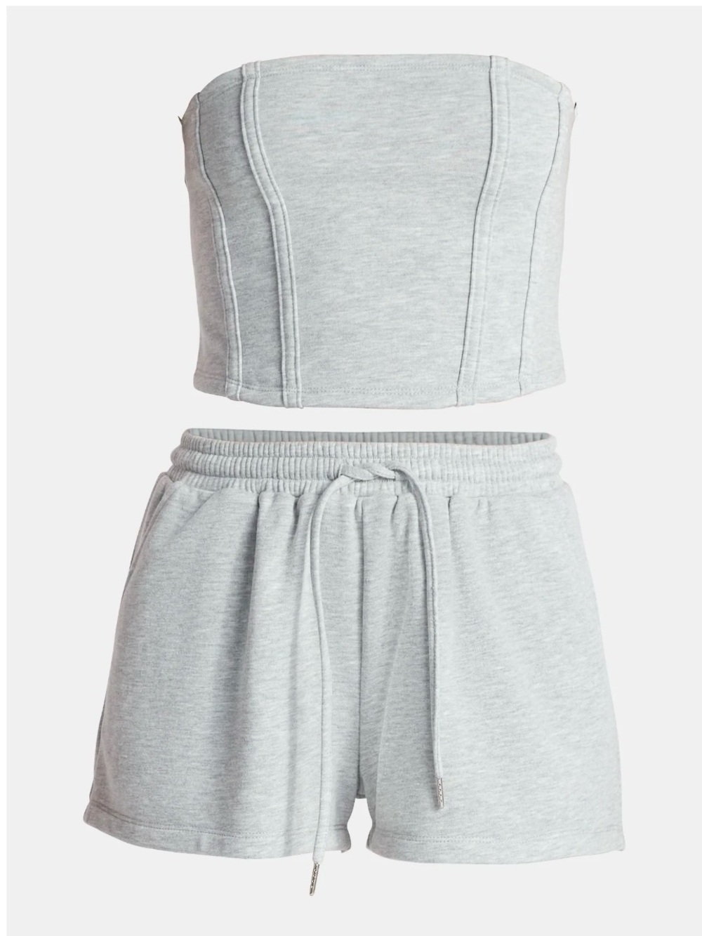 No Boundaries Light Gray Strapless Corset Crop Top & Drawstring Shorts Set